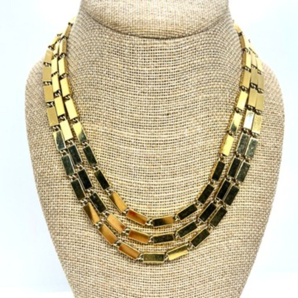 VINTAGE MONET NECKLACE 54" Gold Tone Bar Link Long Layering Chain